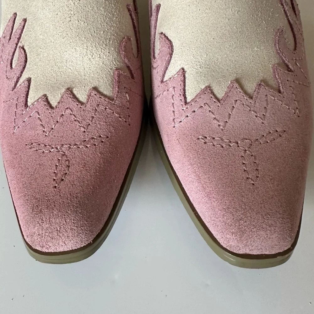 Oak Tree Western Suede Booties Pink Cream Size 8